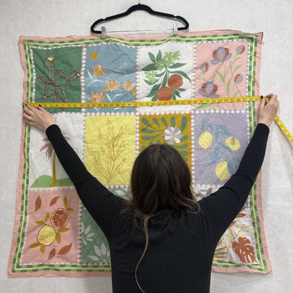 Botanical Patchwork Scarf/Art Cloth embroidered Colorful Fruit Floral Wall Decor - Picture 3 of 5